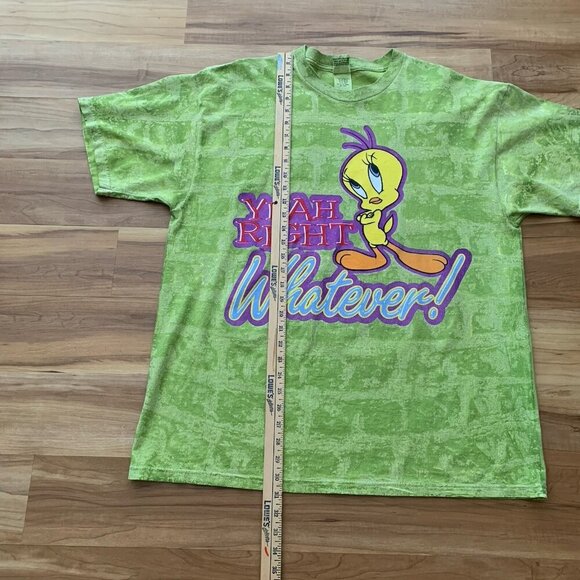 Tweety Bird Looney Tunes 90s T-shirt Acid Wash Green Men's XL Made USA - Picture 4 of 10